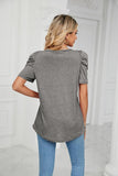 PUFFED SLEEVE SOLID CASUAL TOP - Doublju