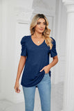PUFFED SLEEVE SOLID CASUAL TOP - Doublju