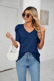 PUFFED SLEEVE SOLID CASUAL TOP - Doublju