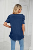 PUFFED SLEEVE SOLID CASUAL TOP - Doublju