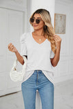 PUFFED SLEEVE SOLID CASUAL TOP - Doublju