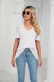 PUFFED SLEEVE SOLID CASUAL TOP - Doublju