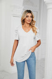 PUFFED SLEEVE SOLID CASUAL TOP - Doublju