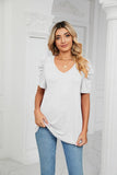 PUFFED SLEEVE SOLID CASUAL TOP - Doublju