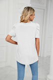 PUFFED SLEEVE SOLID CASUAL TOP - Doublju