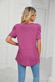 PUFFED SLEEVE SOLID CASUAL TOP - Doublju