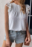 DOT LACE WRINKLED CHEST TASSEL CAP SLEEVE TEE - Doublju