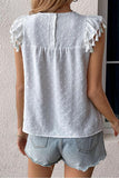 DOT LACE WRINKLED CHEST TASSEL CAP SLEEVE TEE - Doublju
