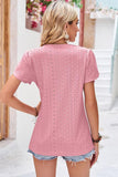 V NECK PUNCHING LACE LOOSE SHORT TULIP SLEEVE TOP - Doublju