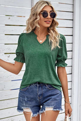 PRINCESS PUFF SHORT SLEEVE V NECK TEE - Doublju