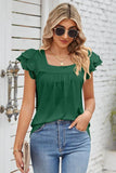 PUNCHING LACE ANGEL SLEEVE SQUARE NECK TUNIC TOP - Doublju