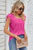 PUNCHING LACE ANGEL SLEEVE SQUARE NECK TUNIC TOP - Doublju