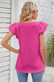 PUNCHING LACE ANGEL SLEEVE SQUARE NECK TUNIC TOP - Doublju
