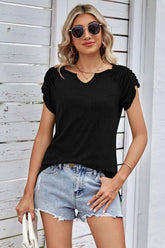 DRAPED SHORT SLEEVE WOMEN DAILY T SHIRTS - Doublju