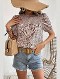LEOPARD PRINTING SHORT PUFF SLEEVE WOMEN T SHIRT - Doublju