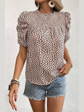 LEOPARD PRINTING SHORT PUFF SLEEVE WOMEN T SHIRT - Doublju