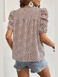 LEOPARD PRINTING SHORT PUFF SLEEVE WOMEN T SHIRT - Doublju