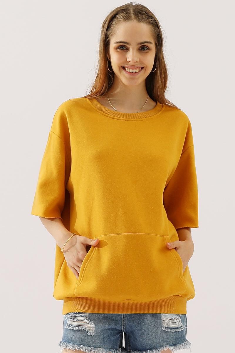 OVERSIZED SWEATSHIRT WITH KANGAROO POCKET - Doublju
