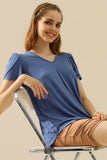 SOLID V NECK SHORT TULIP SLEEVE TUNIC TOPS - Doublju