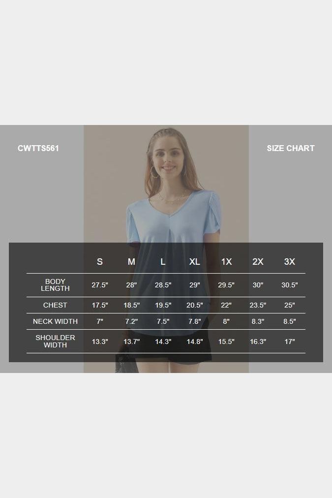 SOLID V NECK SHORT TULIP SLEEVE TUNIC TOPS - Doublju