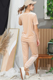 SHORT SLEEVE ROUND NECK VELVET CASUAL TUNIC TOP