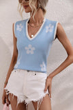 FLOWER PRINTING SLEEVELESS CASUAL TOP - Doublju