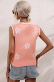 FLOWER PRINTING SLEEVELESS CASUAL TOP - Doublju