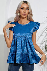 FRILL SLEEVE PATTERNED JACQUARD TUNIC TOP - Doublju