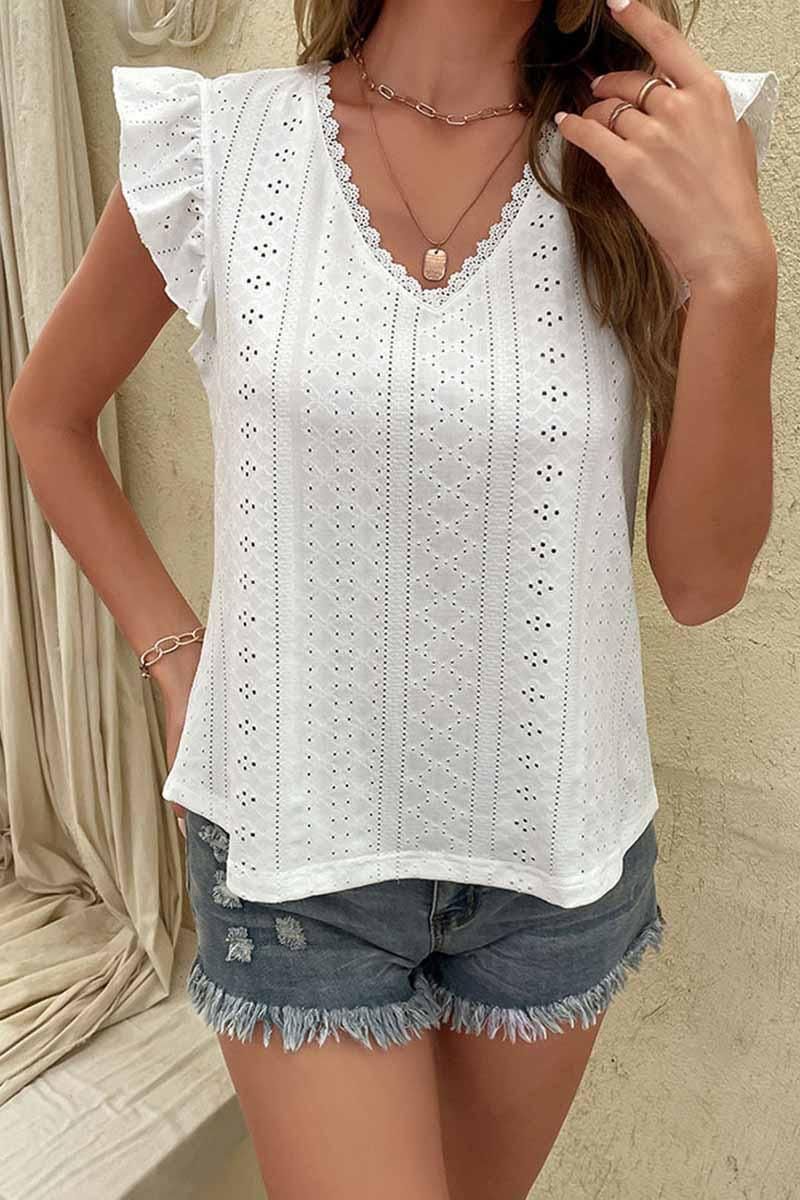 PUNCHING LACE ANGEL WINGS SLEEVE TUNIC TOP - Doublju