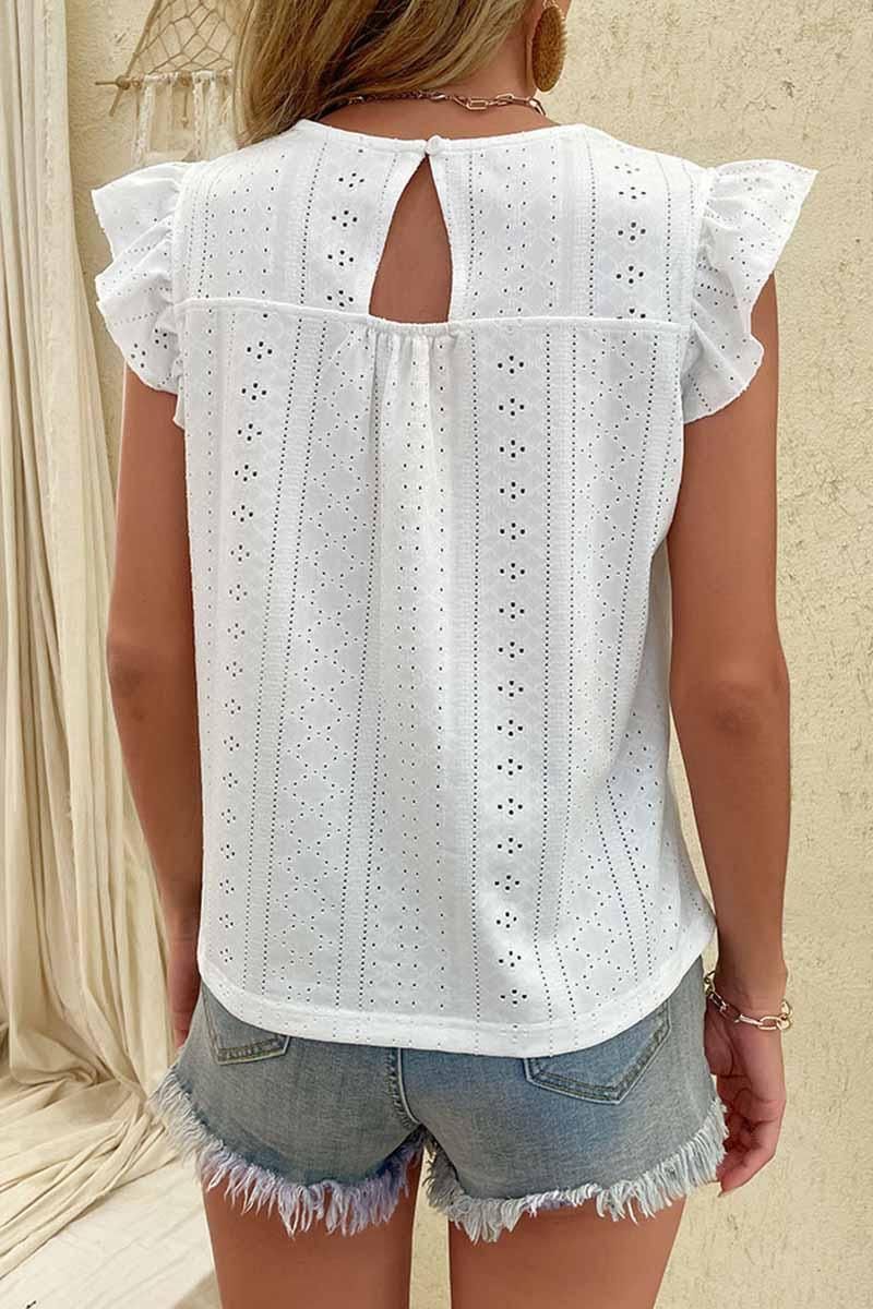 PUNCHING LACE ANGEL WINGS SLEEVE TUNIC TOP - Doublju