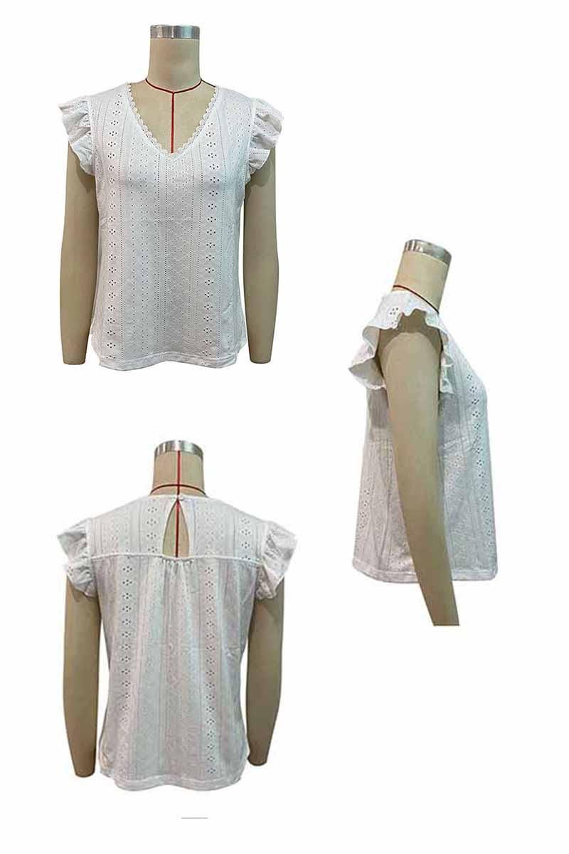 PUNCHING LACE ANGEL WINGS SLEEVE TUNIC TOP - Doublju