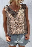 LEOPARD FRILL LACE SHOULDER SLEEVELESS TUNIC TOP - Doublju