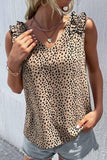 LEOPARD FRILL LACE SHOULDER SLEEVELESS TUNIC TOP - Doublju