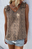 LEOPARD FRILL LACE SHOULDER SLEEVELESS TUNIC TOP - Doublju