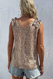 LEOPARD FRILL LACE SHOULDER SLEEVELESS TUNIC TOP - Doublju