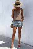 LEOPARD FRILL LACE SHOULDER SLEEVELESS TUNIC TOP - Doublju