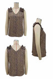 LEOPARD FRILL LACE SHOULDER SLEEVELESS TUNIC TOP - Doublju