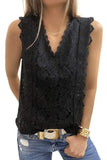 V NECK FLORAL LACE MESH SLEEVELESS TOP - Doublju
