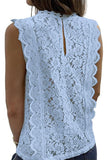 V NECK FLORAL LACE MESH SLEEVELESS TOP - Doublju