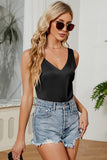 DEEP V NECK SATIN SLEEVELESS TUNIC TOP - Doublju