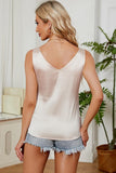 DEEP V NECK SATIN SLEEVELESS TUNIC TOP - Doublju