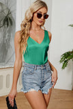 DEEP V NECK SATIN SLEEVELESS TUNIC TOP - Doublju