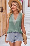 V NECK PUNCHING LACE LOOSE SLEEVELESS TUNIC TOP - Doublju