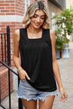 SQUARE NECK WRINKLED CHEST SLEEVELESS TOP - Doublju