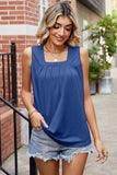 SQUARE NECK WRINKLED CHEST SLEEVELESS TOP - Doublju