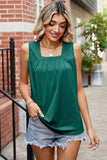SQUARE NECK WRINKLED CHEST SLEEVELESS TOP - Doublju