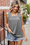 SQUARE NECK WRINKLED CHEST SLEEVELESS TOP - Doublju