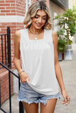 SQUARE NECK WRINKLED CHEST SLEEVELESS TOP - Doublju