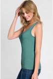 FITTED BASIC TANK TOP WITH FRONT BUTTON DETAIL - Doublju