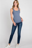 FITTED BASIC TANK TOP WITH FRONT BUTTON DETAIL - Doublju
